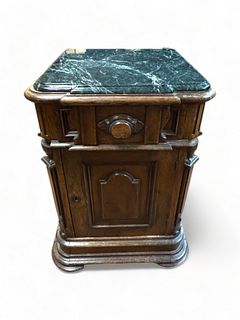 Eastlake Carved Walnut And Marble Top Stand Ca. 1890, H 32" W 20.5" Depth 18"