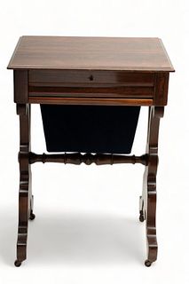Victorian Rosewood Sewing Stand, C. 1840, H 28", L 20", D 17"