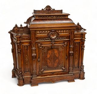 Moore, York, & Howell (American, Philadelphia, B. 1833) Classical Style Carved Walnut And Gilt Console Cabinet, H 56" L 62" Depth 21.5"