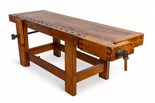 French Carved Wood Workbench, Ca. 19th C., H 33" W 34" L 95"