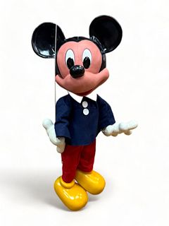 Handpainted Carved Wood Mickey Mouse Marionette, H 25"