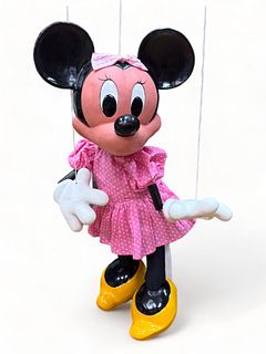 Handpainted Carved Wood Minnie Mouse Marionette, H 25"