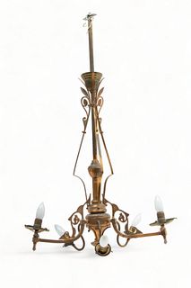 Victorian Patinated Metal Six-Light Chandelier, H 42.5" Dia. 22"