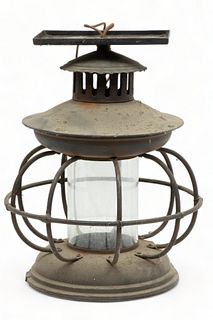Nautical Style Metal And Glass Lantern Style Chandelier, H 14" Dia. 10.5"