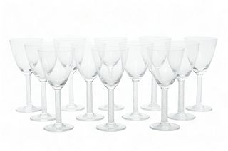 Lalique (French) 'Phalsbourg' Crystal Bourgogne Wine Glasses, H 7" Dia. 3" 12 pcs