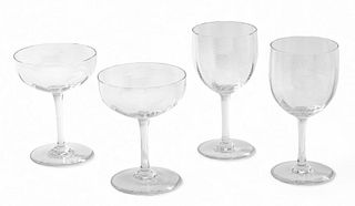 Baccarat (French) 'Montagne Optic' Crystal Claret Wines & Champagne Glasses, H 5.75" Dia. 2.75" 18 pcs