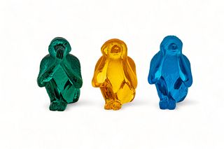 Daum (French) 'Three Wise Monkeys' Art Glass Figurines, H 3.5" W 2.25" Depth 2.5" 3 pcs
