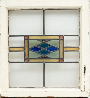 Stained And Leaded Glass Window, Arts And Craft H 15" W 17"