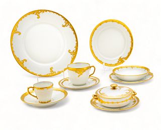 Limoges (France) Gold Banded Porcelain Dinnerware, Ca. 1920, 108 pcs