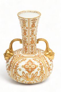 Derby (English) Porcelain Double Handled Vase, Ca. 1878-1890, H 6.25" Dia. 4.5"