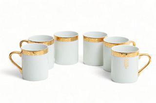 Frank Lloyd Wright for Tiffany & Co. (American) 'Imperial' Gilded Porcelain Mugs, H 3.5" W 3" L 4.25" 6 pcs