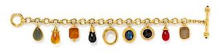 A 19 Karat Yellow Gold and Multigem Intaglio Charm Bracelet, Elizabeth Locke, 36.60 dwts.