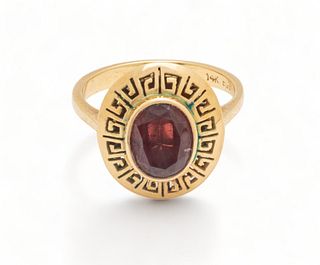 14K Yellow Gold And Garnet Ring, Size 6 1/2, Ca. 1930, 4.6g