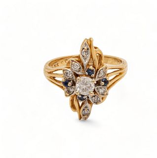 14K Yellow Gold, Diamond & Sapphire Ring, 6g Size: 7.5