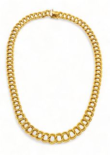 Graziella (Italian) 18K Yellow Gold Double Link Necklace, W 0.375" L 17.25" 17g