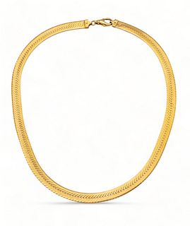 Italian 14K Yellow Gold Flat Herringbone Necklace, W 0.25" L 20" 46g