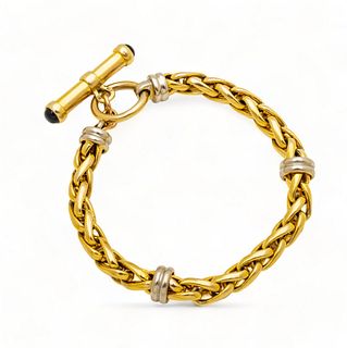 14K Yellow Gold Loop & Bar Clasp Bracelet, W 1.25" L 7.5" 22g