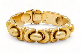 Italian 14K Yellow Gold Link Bracelet, W 0.75" L 7.75" 47g
