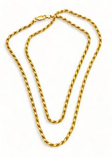 14K Yellow Gold Rope Chain Necklace, L 30" 43g