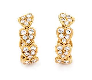 A Pair of 18 Karat Yellow Gold and Diamond "Hearts of Diamonds" Hoop Earclips, Cartier, 4.80 dwts.