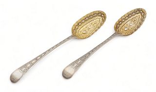 Georgian Sterling Silver Berry Spoons, Maker TG  1771, L 8.5" 2 pcs