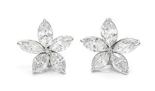 A Pair of Platinum and Diamond Earclips, 5.80 dwts.