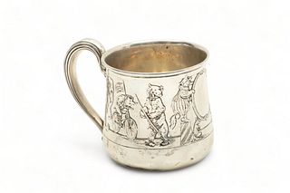Wm. B. Kerr & CO (American, 1855-1906) Sterling Silver Baby Cup Ca. 1855-1892, Baby's Circus, H 2.5" L 4"
