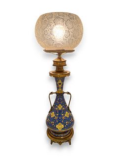 Persian Cloisonee Enamel on Brass Lamp - Converted from Gas Ca. 1860, H 23"