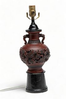 Maitland-Smith (British) Asian Influence Patinated Metal Lamp, H 25" Dia. 7"