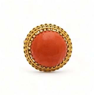Coral And 14K Yellow Gold Ring, Size 8 8g