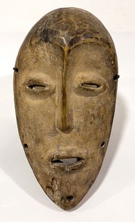 African Polychrome Carved Wood Mask, H 9", W 5", D 2"