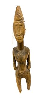 African, Mali, Dogon or Soninke Peoples, Carved Wood Female Figure, H 19", W 4", D 4"