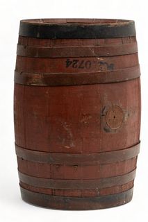 Coca-Cola (American) Wooden Syrup Barrel with Iron Straps, Ca. 1900, H 16.5" Dia. 11"