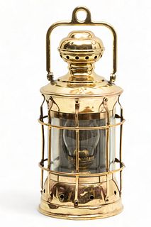 Brass Ship's Lantern, Ca. 1900, H 15" Dia. 7"
