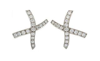 A Pair of Platinum and Diamond "X" Earclips, Paloma Picasso for Tiffany & Co., Circa 1983, 6.30 dwts.