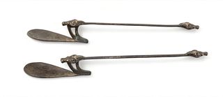 Pair of Roman Bronze Cochlearium Spoons, Ca. 2nd-4th Century, H 1.25" L 12"