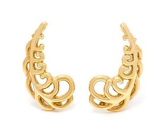 A Pair of 18 Karat Yellow Gold "Plume" Earclips, Paloma Picasso for Tiffany & Co., Circa 1981, 8.80 dwts.