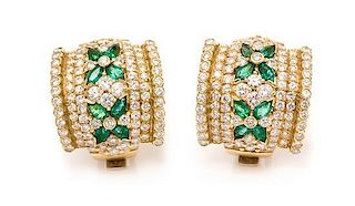 A Pair of 18 Karat Yellow Gold, Emerald and Diamond "Victoria" Earclips, Tiffany & Co., 13.30 dwts.