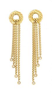 A Pair of 18 Karat Yellow Gold and Diamond Fringe Earrings, David Yurman, 9.80 dwts.