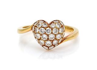 An 18 Karat Yellow Gold and Diamond Heart Motif Ring, Cartier, 2.30 dwts.