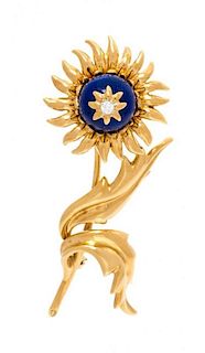 * An 18 Karat Yellow Gold, Lapis Lazuli and Diamond Flower Brooch, Schlumberger, Tiffany & Co., 14.90 dwts.