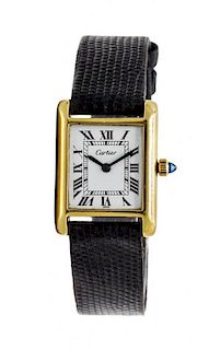 An 18 Karat Gold Plated Tank Wristwatch, Cartier, 11.40 dwts.