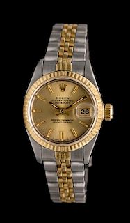 A Stainless Steel and 18 Karat Yellow Gold Ref. 69173 Oyster Perpetual Datejust Wristwatch, Rolex, Circa 1988,