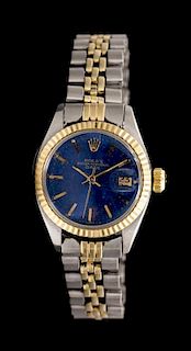 A Stainless Steel and Yellow Gold Ref. 6917 Oyster Perpetual Datejust Wristwatch, Rolex, Circa 1976,