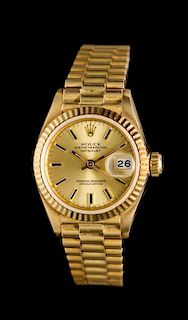 An 18 Karat Yellow Gold Ref. 69178 Oyster Perpetual Datejust Wristwatch, Rolex, Circa 1984, 46.30 dwts.