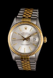 A Stainless Steel and 18 Karat Yellow Gold Datejust Ref. 16013 Wristwatch, Rolex, Circa 1985,