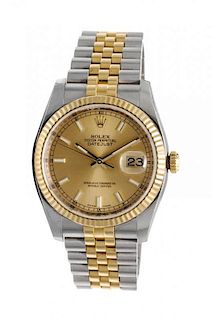 * A Stainless Steel and Yellow Gold Ref. 116233 "Datejust" Wristwatch, Rolex, 87.4 dwts.