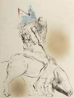 Salvador Dali (Spanish, 1904-1989) Drypoint And Etching on Japon Paper, 1969, "Femme Au Couchon, from Faust", H 12.5" W 9.37"