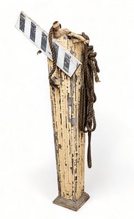 Tyree Guyton (American, B. 1955) Wood Pedestal Sculpture - Mixed Media 1989, "Crown of Thorns", H 62" W 23" Depth 13"