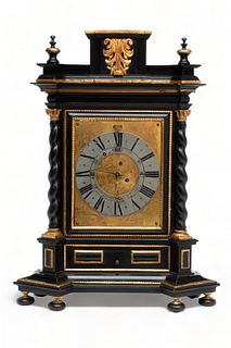 ** Jacobus Mayr (German) Ebonized Wood Mantel Clock, Ca. 1680, H 27" W 20.5" Depth 7"
